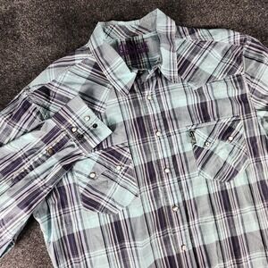 Cinch Modern Fit Pearl Snap Shirt Men's XL Blue Purple Western Cowboy Rodeo